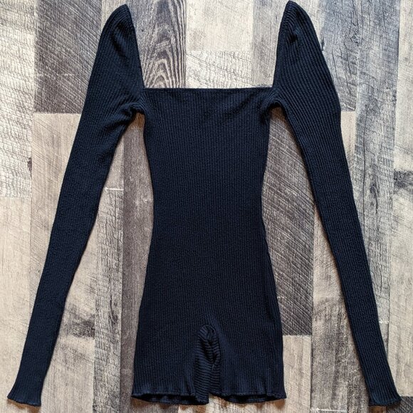 Are You Am I Anke Romper Black Ribbed Bodysuit - Picture 2 of 8